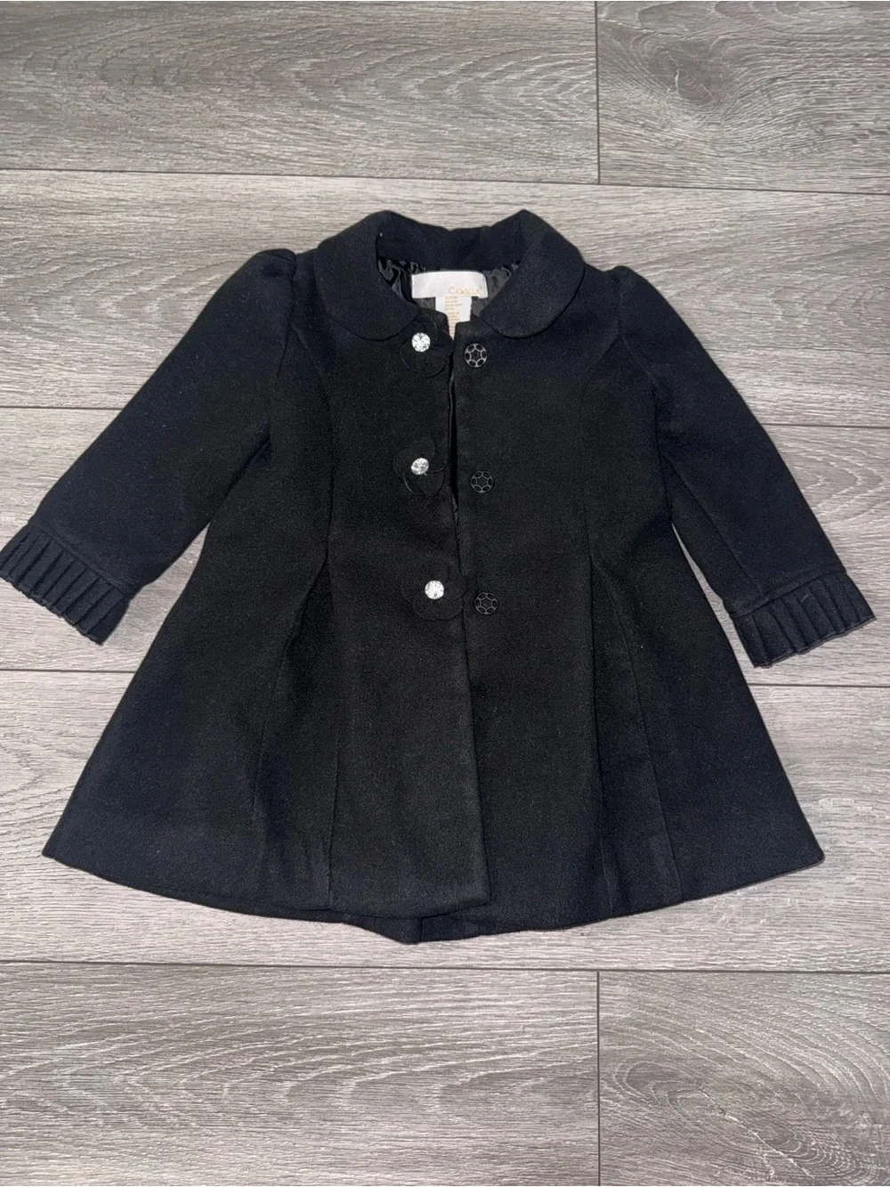Camilla Black Girls' Pea Coat with Decorative Buttons